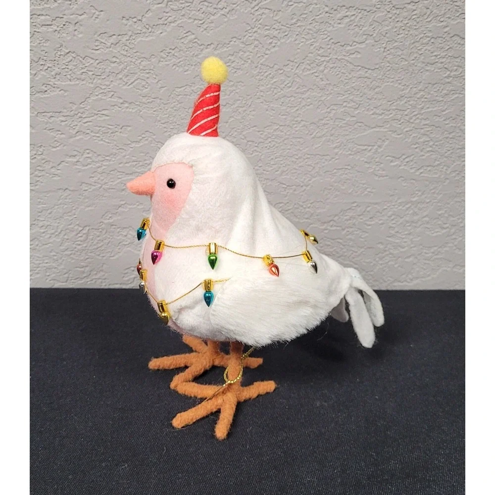 Featherly Friends Fabric Bird Christmas Figurine with String Lights Tinsel 2023
